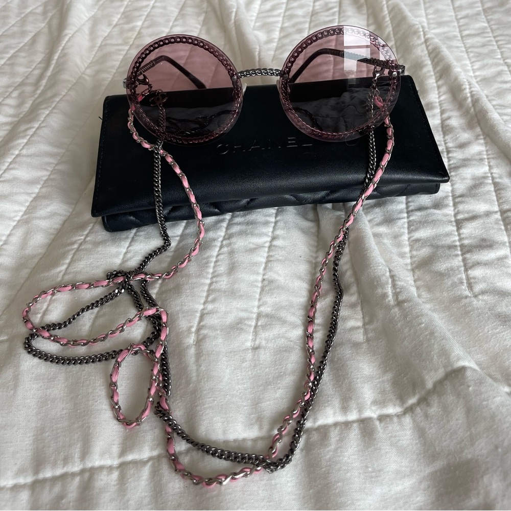 Chanel Silver Tone/Pink 4245 Chain Detail Round Sunglasses